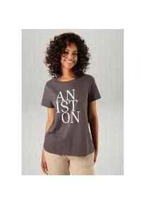 T-Shirt Aniston CASUAL, Damen, Gr. 38, grau (anthrazit, wei&szlig;), Single Jersey, Obermaterial: 100% Baumwolle, bedruckt, unifarben mit Farbeinsatz, figurbetont h&uuml;ftbedeckend, Rundhals, Shirts T-Shirt, mit Aniston-Schriftzug