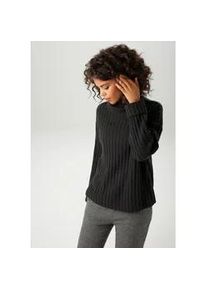 Strickpullover Aniston CASUAL, Damen, Gr. 34, graphit, Strick, Obermaterial: 100% Polyacryl, Strukturmuster, unifarben, oversize h&uuml;ftlang, Umschlagbund, Pullover Strickpullover, in Streifen-Optik