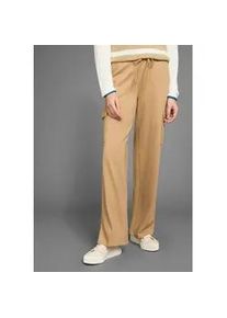 Cargohose HECHTER PARIS, Damen, Gr. 46, N-Gr, beige, Jersey, Obermaterial: 70% Viskose, 25% Polyamid, 5% Elasthan, unifarben, figurumspielend extralang, Hosen Cargohose, mit aufgesetzten Taschen