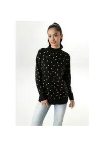 Strickpullover Aniston SELECTED, Damen, Gr. 40, schwarz (schwarz, camel), Feinstrick, Obermaterial: 50% Viskose, 28% Polyester, 22% Polyamid, Jacquardmuster, gemustert, l&auml;ssig geschnitten h&uuml;ftbedeckend, Rundhals, Rippstrickb&uuml;ndchen, Pullover Strickpullover, mit elegantem Jacquard-Muster, Topseller