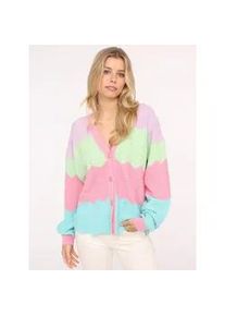 Strickjacke Zwillingsherz "Block Wellen", Damen, Gr. L/XL, rosa (rosa mint), Strick, Obermaterial: 100% Baumwolle, h&uuml;ftlang, V-Ausschnitt, Strickjacken Strickjacke, Langarm, V-Ausschnitt, Kn&ouml;pfe, Baumwolle, Wellenkante