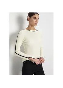 Strickpullover HECHTER PARIS, Damen, Gr. 46, schwarz-wei&szlig; (sanftes wei&szlig; schwarz), Rippstrick, Obermaterial: 70% Viskose, 30% Polyamid, kontrastfarbene Details, figurbetont h&uuml;ftlang, Rundhals, Pullover Strickpullover, mit Kontrastdetails