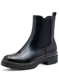 Chelseaboots Tamaris, Damen, Gr. 38, navy, lack, Lacksynthetik, unifarben, Schuhe Chelseaboots, Blockabsatz, Basic, Stiefelette in veganer Verarbeitung