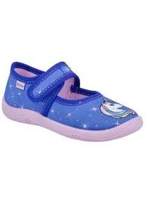 Hausschuh Richter "Mia WMS: Mittel", Kinder, Gr. 26, blau, Baumwolle, animal-print, Schuhe Hausschuh, Kindergartenschuhe mit WMS, Gr&ouml;&szlig;enschablone zum Download