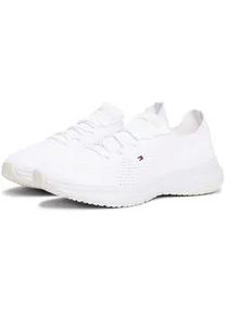 Slip-On Sneaker Tommy Hilfiger "TH KNIT RUNNER", Damen, Gr. 40, wei&szlig;, Textil, unifarben, Schuhe, Freizeitschuh, Halbschuh, Schn&uuml;rschuh mit gestickter Logoflag