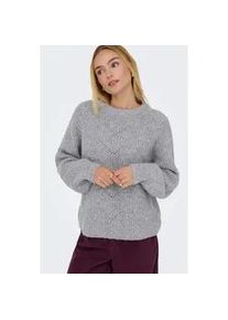 Strickpullover Only "ONLGILA LIFE LS STRUCTURE O-NECK BF KNT", Damen, Gr. XS, medium grau melange, Strick, Obermaterial: 79% Polyester, 13% Polyacryl, 5% Wolle, 3% Elasthan, unifarben, regular fit, Rundhals, Puff&auml;rmel Rippb&uuml;ndchen, Pullover Strickpullover