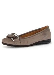 Ballerina Gabor "Florenz", Damen, Gr. 37, grau (taupe), Ziegenveloursleder, unifarben, Schuhe Ballerina, Businessschuh, Schlupfschuh mit Elastikeinfass, Weite G
