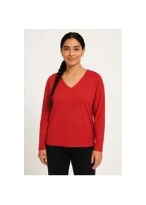 Strickpullover Only "ONLAMALIO LIFE LS V-NECK KNT", Damen, Gr. XS, salsa, Strick, Obermaterial: 100% Polyester, unifarben, oversize, V-Ausschnitt, Pullover Strickpullover