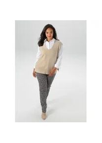 Pullunder ANISTON PLUS, Damen, Gr. 52, beige, Strick, Obermaterial: 74% Polyacryl, 23% Polyester, 3% Elasthan, unifarben, figurumspielend h&uuml;ftbedeckend, V-Ausschnitt, Pullover Pullunder, mit V-Ausschnitt