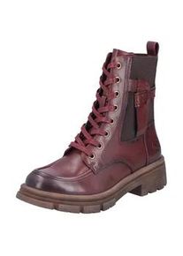 Schn&uuml;rboots Rieker, Damen, Gr. 39, weinrot, Lederimitat, used, Schuhe Schn&uuml;rboots, Schn&uuml;rstiefelette, Herbstboots, Profilsohle, Blockabsatz, mit Stretch