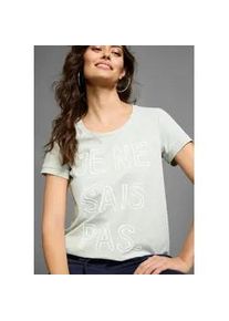 T-Shirt Laura Scott, Damen, Gr. 44/46, grau (light, grau, melange), Single Jersey, Obermaterial: 48% Polyester, 47% Baumwolle, 5% Elasthan, meliert, Basic, figurbetont h&uuml;ftlang, Rundhals, Shirts T-Shirt, mit aufgen&auml;htem Schriftzug