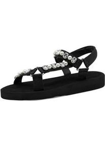 Riemchensandale Tamaris, Damen, Gr. 38, schwarz, Textil, Schuhe Riemchensandale, Keilabsatz, Plateau, Sandalette, Sommerschuh mit Schmucksteinen