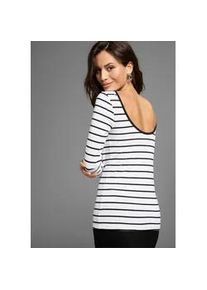 Langarmshirt Laura Scott, Damen, Gr. 32/34, wei&szlig; (wei&szlig; gestreift), Jersey, Obermaterial: 95% Baumwolle, 5% Elasthan, gestreift, figurbetont h&uuml;ftlang, U-Boot-Ausschnitt, Shirts Langarmshirt, mit tiefem R&uuml;ckenausschnitt
