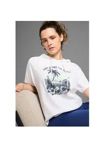 Kapuzenshirt Kangaroos, Damen, Gr. 44/46, wei&szlig; (wei&szlig;, blau), Single Jersey, Obermaterial: 100% Baumwolle, bedruckt, unifarben, oversize h&uuml;ftlang, angeschnitten, Shirts Kapuzenshirt, l&auml;ssig geschnitten mit Frontdruck, gro&szlig;e Gr&ouml;&szlig;en