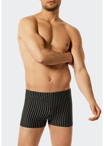 Badeshorts Schiesser "Nautical Casual", Herren, Gr. 7, N-Gr, schwarz (000, schwarz), Gewirkt, Obermaterial: 78% Polyamid, 14% Elasthan, 8% Polyester, Badehosen Badeshorts, Innenslip, kleine Tasche mit RV, gestreift