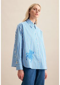 Hemdbluse Seidensticker "Schwarze Rose", Damen, Gr. XS34, blau, 100% Baumwolle, gestreift, oversize, ohne Ausschnitt, Blusen Hemdbluse, 1/1 Kragen Streifen