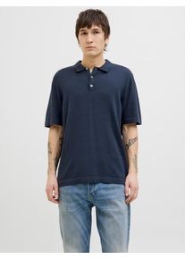 Jack & Jones Kurzarmpullover JACK & JONES "JJEEMIL KNIT RELAXED POLO SS SN", Herren, Gr. L, blau (navy blazer), Strick, Obermaterial: 60% Baumwolle, 20% Nylon, 20% Viskose, unifarben, regular fit taillenbedeckt, ohne Ausschnitt, gerader Abschluss, Pullover Kurzarmpullover, mit Polo Kragen
