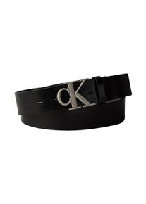 Lederg&uuml;rtel Calvin Klein "MONOGRAM BUCKLE 35MM", Herren, Gr. 125, silber (schwarz, antique silber), Rindsleder, unifarben, G&uuml;rtel Lederg&uuml;rtel, Gr&ouml;&szlig;enverstellbar