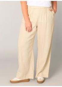 Leinenhose Base Level Curvy "Yula", Damen, Gr. 46, N-Gr, beige (light beige), Web, Obermaterial: 55% Leinen, 45% Viskose, unifarben, loose fit lang, Hosen Leinenhose, Sommerhose, Leinen-Viskose-Mix, mit elastischem Bund