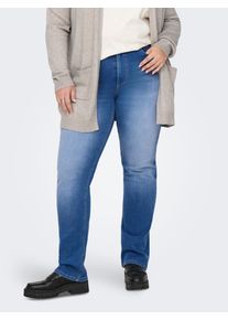 High-waist-Jeans Only CARMAKOMA "CARWILLY HW STRAIGHT DNM REA12187 NOOS", Damen, Gr. 46, L&auml;nge 32, blau (medium blau denim), Denim/Jeans, Obermaterial: 82% Baumwolle, 16% Polyester, 2% Elasthan, unifarben, Jeans High-waist-Jeans