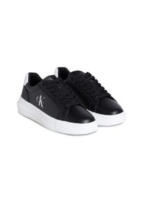 Plateausneaker Calvin Klein Jeans "CHUNKY CUPSOLE MONO LTH WN", Damen, Gr. 40, schwarz-wei&szlig; (schwarz, wei&szlig;), Leder, unifarben mit Farbeinsatz, Schuhe Plateausneaker, Schn&uuml;rschuh, Halbschuh, Freizeitsneaker mit seitlichem CK-Logo