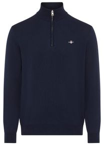 Stehkragenpullover Gant "COTTON/WOLL HALF ZIP", Herren, Gr. S, blau (evening blau), Strick, Obermaterial: 70% Baumwolle, 30% Wolle, normal, Rippb&uuml;ndchen, Pullover Stehkragenpullover, mit Rippstrick-Details, normale Passform