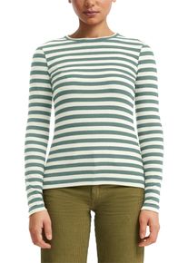 Langarmshirt QS, Damen, Gr. XS, gr&uuml;n (ecru sagegr&uuml;n), Rippware, Obermaterial: 97% Baumwolle, 3% Elasthan, geringelt, k&ouml;rpernah h&uuml;ftbedeckend, Rundhals, Shirts Langarmshirt, Sommershirt, geringelt, Ripp-Ware