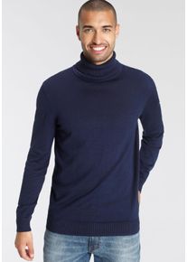 Rollkragenpullover AJC, Herren, Gr. 3XL (64/66), blau (marine), Feinstrick, Obermaterial: 50% Baumwolle, 50% Polyacryl, unifarben, Basic, schmal, Rippstrickb&uuml;ndchen, Pullover Rollkragenpullover, mit Rollkragen aus Rippstrick