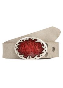 Lederg&uuml;rtel RETTUNGSRING G&Uuml;RTEL, Damen, Gr. 110, grau (hellgrau), Leder, unifarben, G&uuml;rtel Lederg&uuml;rtel, mit austauschbarer Schlie&szlig;e &raquo;Flamme Oval Rot&laquo;