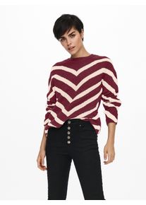 Strickpullover Only "ONLELIZA L/S PULLOVER KNT NOOS", Damen, Gr. M, wei&szlig; (zinfandel stripes:wei&szlig;cap gray), Strick, Obermaterial: 81% Polyacryl, 19% Polyester, gestreift, gerade normal, Rundhals, Strickb&uuml;ndchen, Pullover Strickpullover, Kunstfaser, regular fit