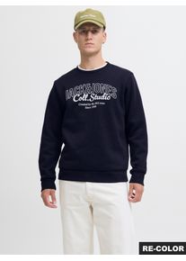 Jack & Jones Sweatshirt JACK & JONES "JJMAKOTO SWEAT CREW NECK", Herren, Gr. XS, blau (sky captain print:big print), angeraute Sweatware, Obermaterial: 80% Baumwolle, 20% Polyester, bedruckt, regular fit, Rundhals, Rippb&uuml;ndchen, Sweatshirts Sweatshirt