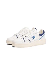 Sneaker Tommy Jeans "TJM RETRO BASKET", Herren, Gr. 45, blau (wei&szlig;, navy), Leder, Lederimitat, Textil, Schuhe Sneaker, Freizeitschuh, Halbschuh, Schn&uuml;rer mit Kontrast-Details