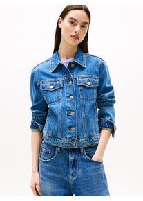 Jeansjacke Tommy Jeans "CLASSIC TRUCKER JACKET CI8132", Damen, Gr. XS (34), blau (denim medium), Denim/Jeans, Obermaterial: 99% Baumwolle, 1% Elasthan, unifarben, angesetztes B&uuml;ndchen, Jacken Jeansjacke