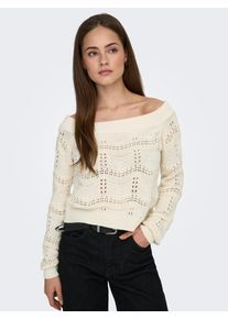 Strickpullover Only "ONLVILDA LIFE L/S PULLOVER KNT NCA", Damen, Gr. L, eggnog detail:with melange, Strick, Obermaterial: 75% Baumwolle, 25% Polyester, meliert, Rundhals, Pullover Strickpullover