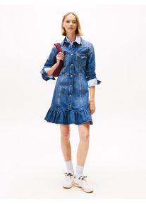 Jeanskleid Tommy Jeans "WESTERN DENIM DRESS DI2057", Damen, Gr. XS (34), N-Gr, blau (denim schwarz), Denim/Jeans, Obermaterial: 100% Baumwolle, Abriebeffekte, regular fit, Kleider Jeanskleid