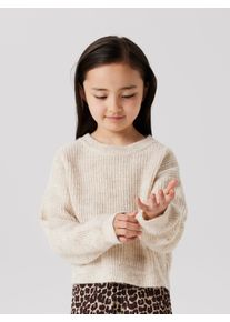 Strickpullover name it "NKFHOLLY LS BOXY SHORT KNIT NOOS", M&auml;dchen, Gr. 116, pure cashmere (blank), Strick, Obermaterial: 79% Polyester, 13% Polyacryl, 5% Wolle, 3% Elasthan, meliert, unifarben, bequem h&uuml;ftlang, Rundhals, Rippstrickb&uuml;ndchen, Pullover Strickpullover