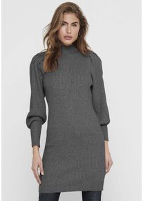 Strickkleid Only "ONLKATIA L/S DRESS KNT NOOS", Damen, Gr. XS, N-Gr, grau (dunkelgrau melange), Strick, Obermaterial: 50% Viskose, 27% Nylon, 23% Polyester, meliert, regular fit ca. Mitte Oberschenkel, hoch geschlossener Ausschnitt, Puff&auml;rmel Rippb&uuml;ndchen, Kleider Strickkleid, Viskosemischung