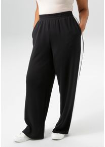 Sweathose ANISTON PLUS, Damen, Gr. 48, N-Gr, schwarz-wei&szlig; (schwarz, wei&szlig;), Jersey, Obermaterial: 50% Modal, 44% Polyester, 6% Elasthan, unifarben mit Farbeinsatz, l&auml;ssig geschnitten lang, Hosen Sweathose, aus super weichen, elastischen Jersey-Qualit&auml;t