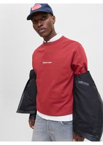 Jack & Jones Sweatshirt JACK & JONES "JORNORREBRO EMB SWEAT CREW NOOS", Herren, Gr. XS, rot (tibetan rot), angeraute Sweatware, Obermaterial: 89% Baumwolle, 11% Polyester, unifarben, relaxed fit normal, Rundhals, Rippb&uuml;ndchen, Sweatshirts Sweatshirt, mit Logo Print
