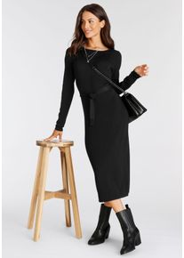 Strickkleid Laura Scott, Damen, Gr. 40, N-Gr, schwarz, Strick, Obermaterial: 70% Viskose, 30% Polyamid, clean, Midi, U-Boot-Ausschnitt, Kleider Strickkleid, feminin geschnitten, mit Bindeg&uuml;rtel