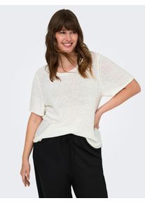 Kurzarmpullover Only CARMAKOMA "CARSUNNY S/S PULLOVER KNT NOOS", Damen, Gr. L, wei&szlig; (cloud dancer), Strick, Obermaterial: 55% Polyacryl, 45% Nylon, unifarben, regular fit normal, Rundhals, Pullover Kurzarmpullover