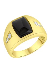 Fingerring Firetti "Schmuck Geschenk Silber 925 Silberring Siegelring" Gr. 22, schwarz (gelbgoldfarben, schwarz, kristallwei&szlig;), Fingerringe, Herren, 22, Silber 925 (Sterlingsilber), 4,2mm, Fingerring, mit Achat, Zirkonia (synth.)