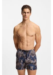 Badeshorts BOSS "Piranha", Herren, Gr. 5XL (62), N-Gr, medium braun 210, Microfaser, Obermaterial: 100% Polyester, Badehosen Badeshorts, mit buntem Alloverdruck