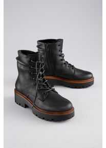 Schn&uuml;rboots ANISTON SHOES, Damen, Gr. 38, schwarz, Lederimitat, Schuhe Schn&uuml;rboots, Stiefelette, Schn&uuml;rboots, Blockabsatz - NEUE KOLLEKTION