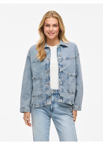 Jeansblazer Vila "VIJAF L/S DENIM JACKET - NOOS", Damen, Gr. 34, blau (light blau denim detail:065), Denim/Jeans, Obermaterial: 99% Baumwolle, 1% Elasthan, unifarben, regular fit h&uuml;ftlang, Blazer Jeansblazer