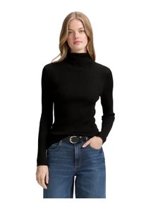 Rollkragenpullover Tom Tailor Denim, Damen, Gr. XXL, schwarz (deep schwarz), Feinstrick, Obermaterial: 70% Viskose, 30% Polyamid, unifarben, k&ouml;rpernah h&uuml;ftbedeckend, Rundhals, Pullover Rollkragenpullover, in Strick-Optik