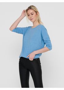 3/4-Arm-Shirt Only "ONLGLAMOUR 3/4 TOP JRS NOOS", Damen, Gr. M, blau (allure detail:melange), Single Jersey, Obermaterial: 65% Polyester, 30% Viskose, 5% Elasthan, meliert, figurumspielend normal, Rundhals, Shirts 3/4-Arm-Shirt, Materialmix, loose fit