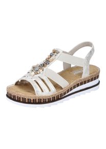 Sandale Rieker, Damen, Gr. 42, gold (goldfarben), Lederimitat, Schuhe Sandale, Sommerschuh, Sandalette, Keilabsatz, im Metallic-Look