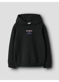 Sweatshirt name it "NKFOFINA LS NREG WH SWE BRU PB", M&auml;dchen, Gr. 146/152, schwarz, Sweatware, Obermaterial: 60% Baumwolle, 40% Polyester, bedruckt, regular fit normal, Rundhals, Rippb&uuml;ndchen, Sweatshirts Sweatshirt