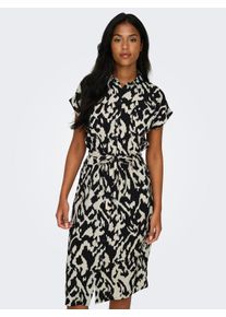 Hemdblusenkleid Only "ONLHANNOVER S/S SHIRT DRESS NOOS WVN", Damen, Gr. 34 (XS), N-Gr, beige (birch aop:schwarz graphic), Web, Obermaterial: 100% Polyester, gemustert, Kleider Hemdblusenkleid, Sommerkleid